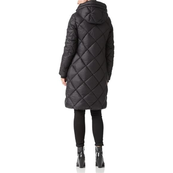 Women Long Heavy Puffer Coat Diamond Quilted Thermal Winter Parka Jacket, Black - Picture 3 of 7